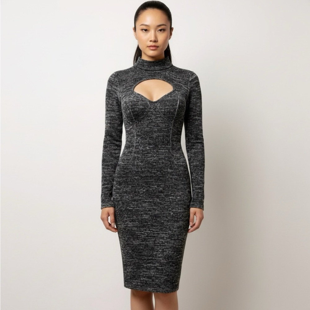 Derek Heart Black & Metallic Bodycon Sweater Dress – Size L NWT